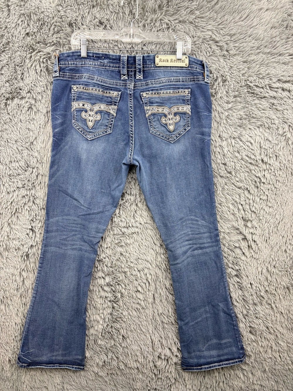 Rock Revival Haine Jeans Womens 33 Easy Bootcut Medium Wash Mid Rise Bling